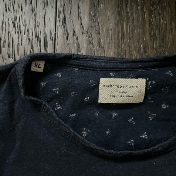 Selected Homme, navy blue t-shirt with patterned pocket, size XL - Picture 2 of 3